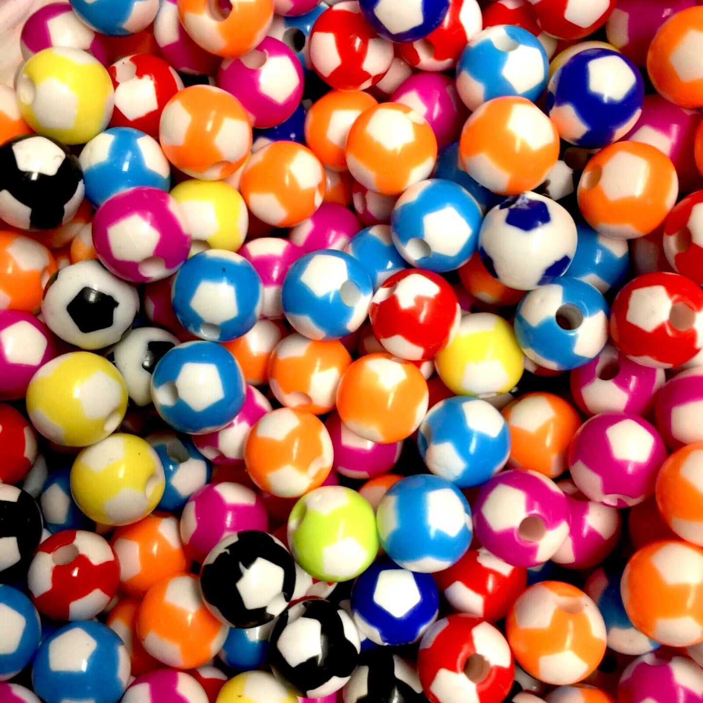 50x/100x Soccer Ball Acrylic Beads for Jewellery Making - 12mm or 8mm