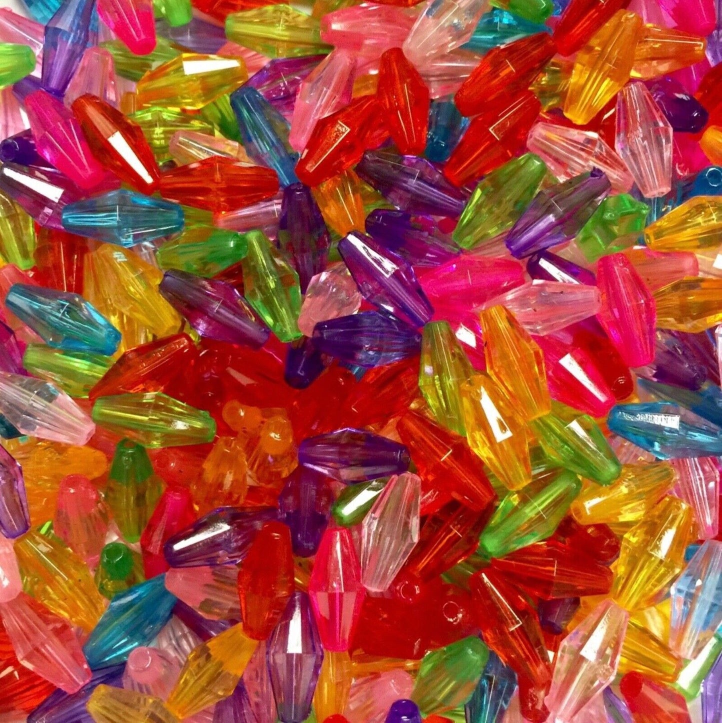 150x Multi Colour Large Bicone Long Acrylic 12mmx5mm Bicone Beads