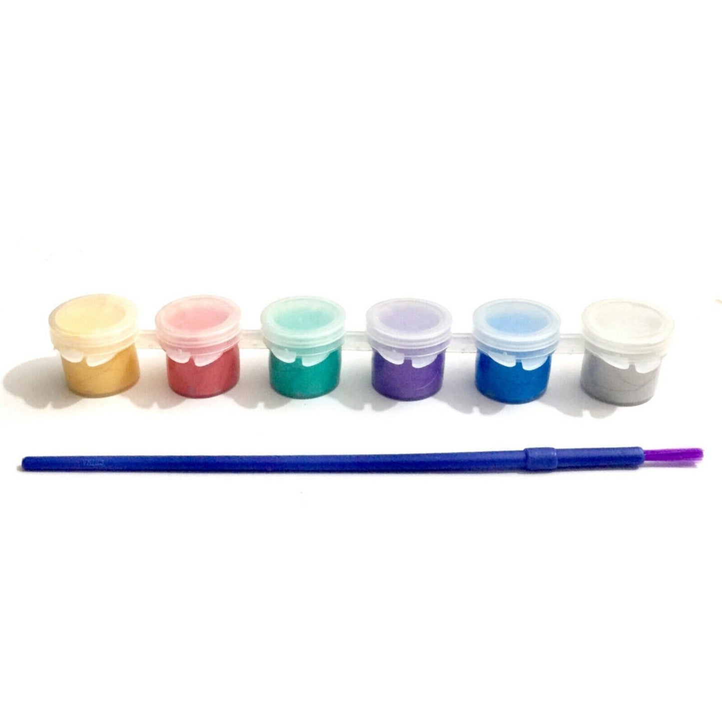 1x Set of 6 Fabric/Textile Mini Paint Pots with Brush - 3 Colour Sets to Choose