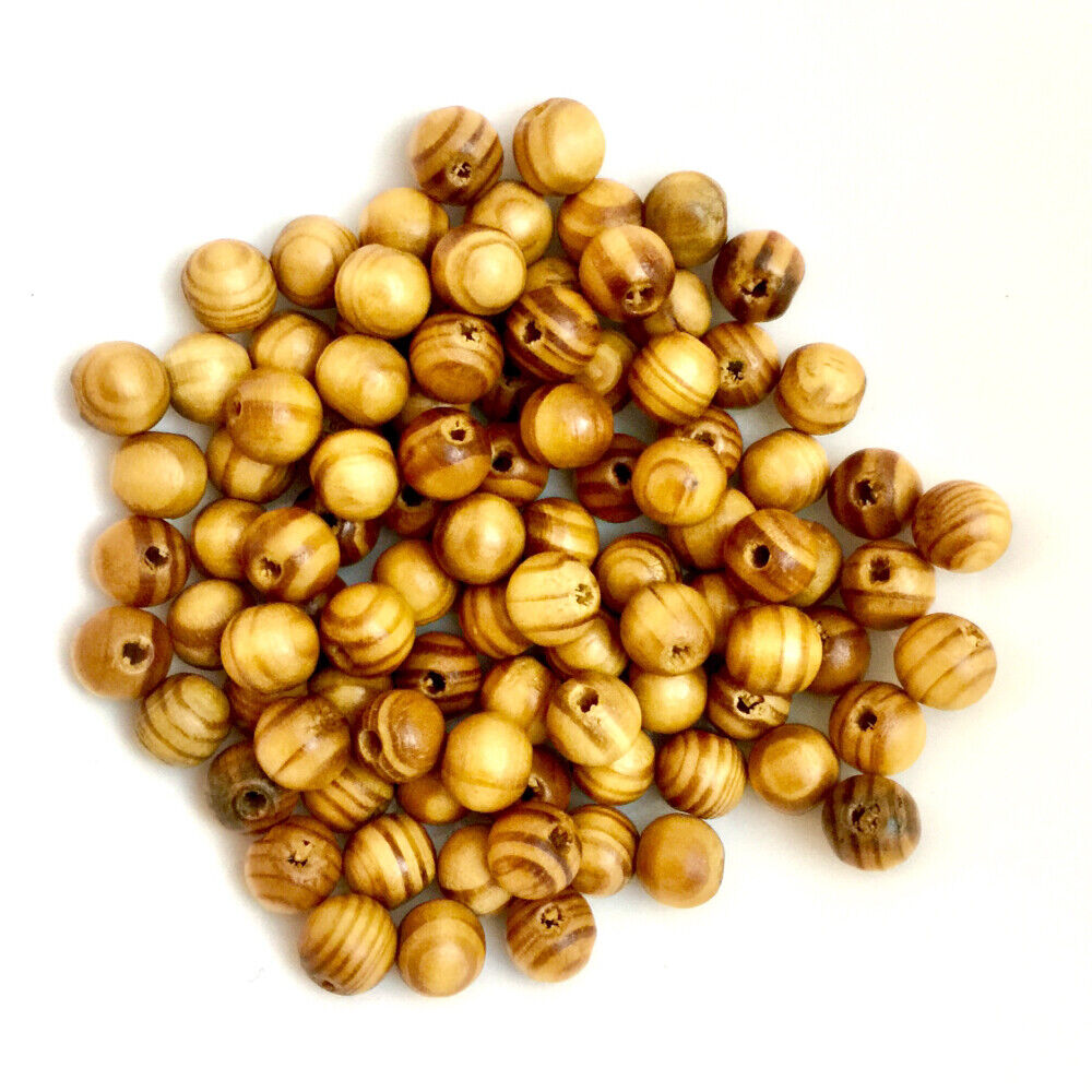 100x Round Wooden 8mm-10mm Beads - Choose Your Colour and Size