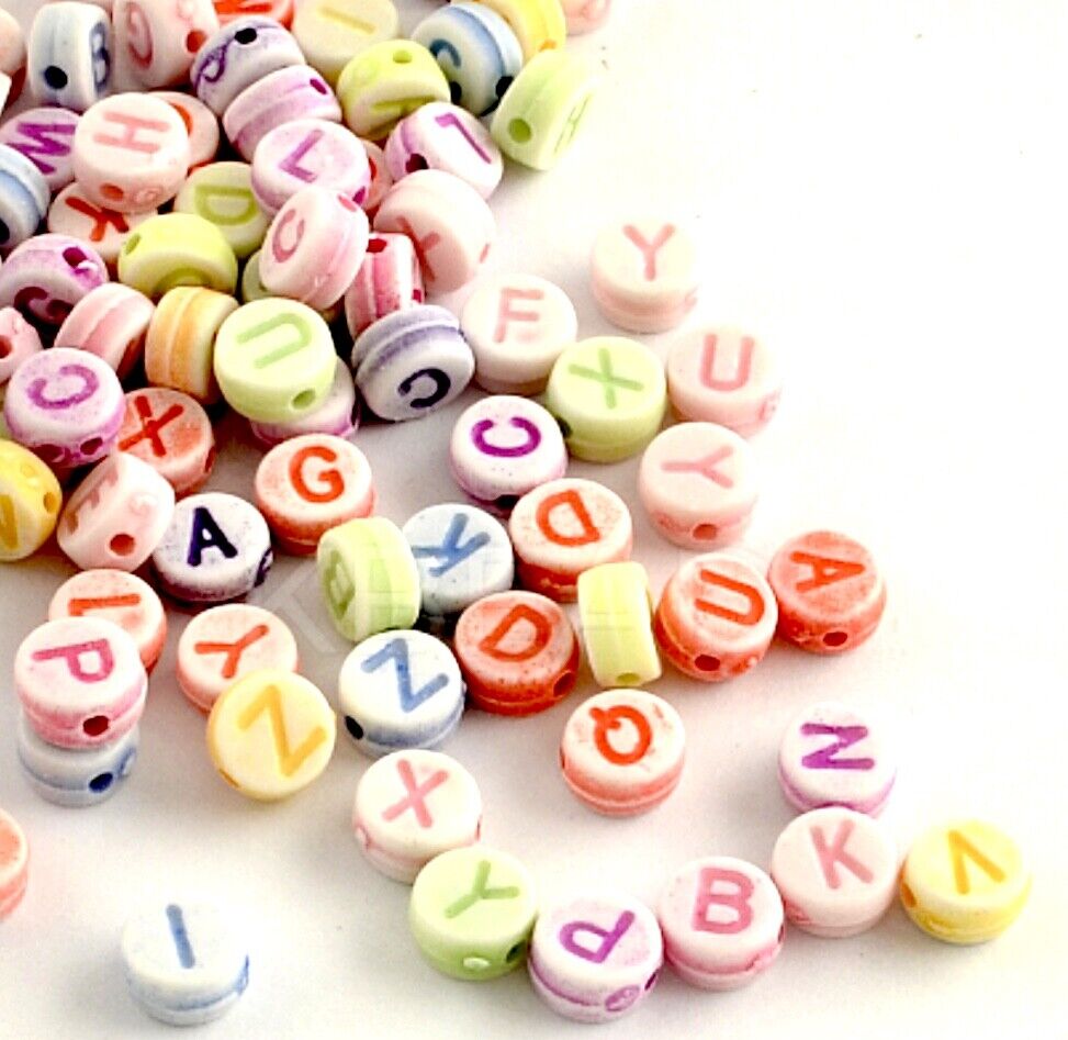 250 pcs English Letter 6mm-7mm Flat Round Beads for Jewellery Making