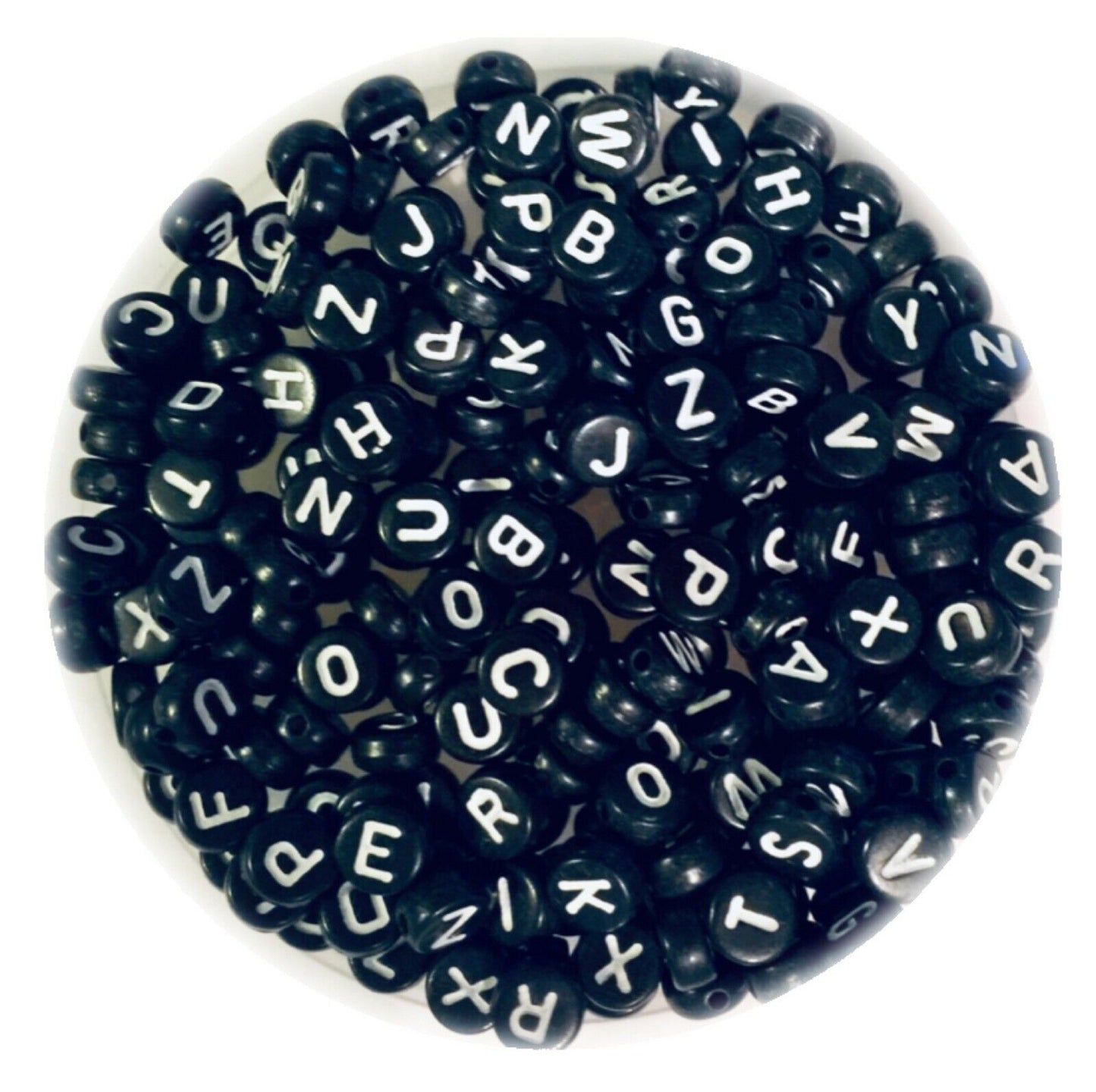 200x English Letter 6mm-7mm Flat Round Beads for Jewellery Making
