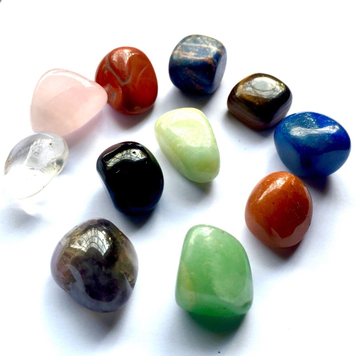 7pc Small or Large Chakra Crystals Natural Semi Precious Tumble Gemstone + Grid