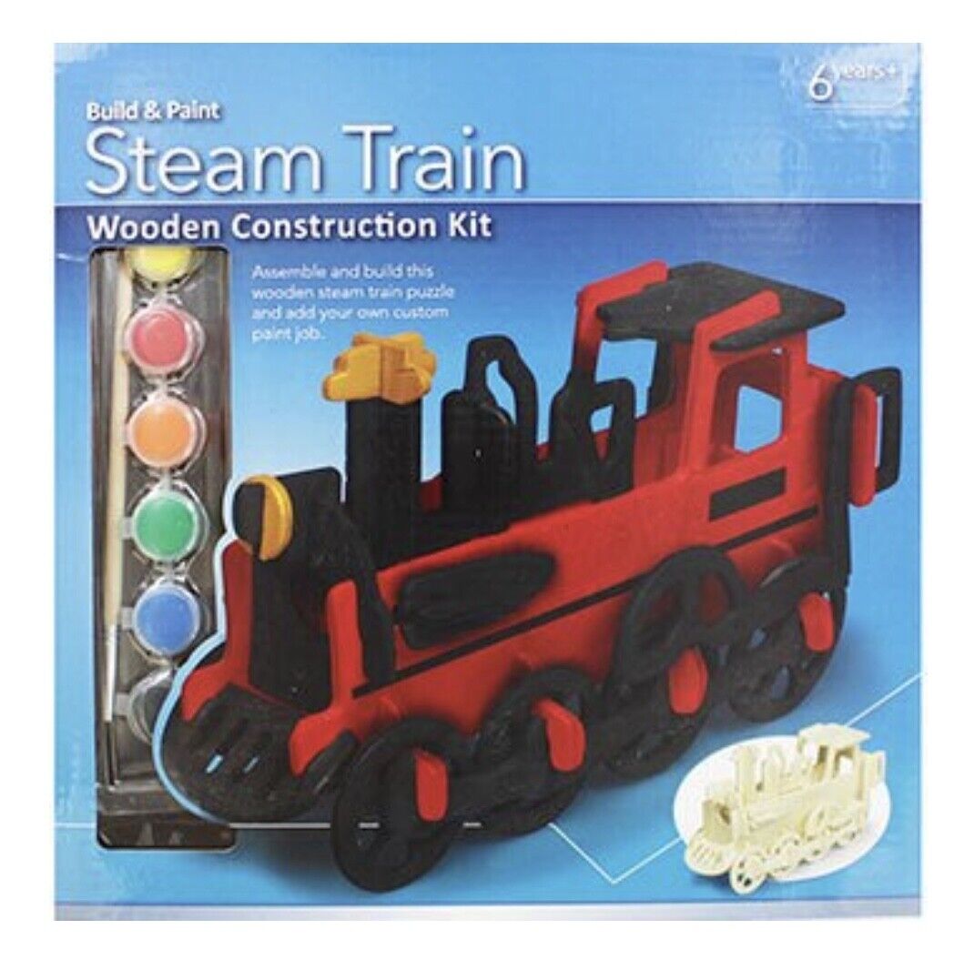 Build and Paint Wooden Jet Fighter or Steam Train Construction Kit