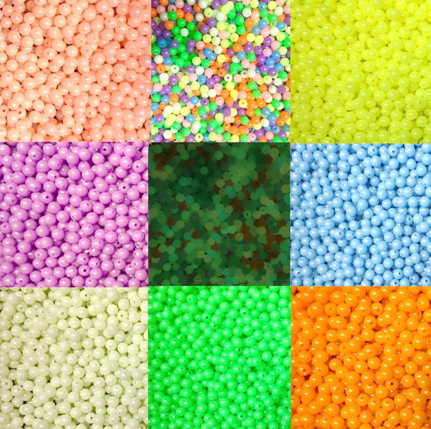 100x Multi Colour 8mm Glow in the Dark Beads for Crafts