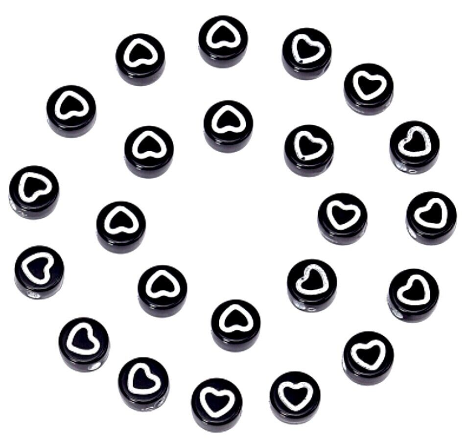 100 pcs Heart Design 7mmx3.5mm Flat Round Beads for Jewellery Craft Making