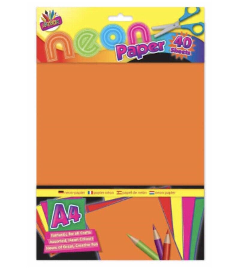 40x Sheets of A4 Coloured Activity 80gsm Paper Craft - Bright, Neon or Pastel