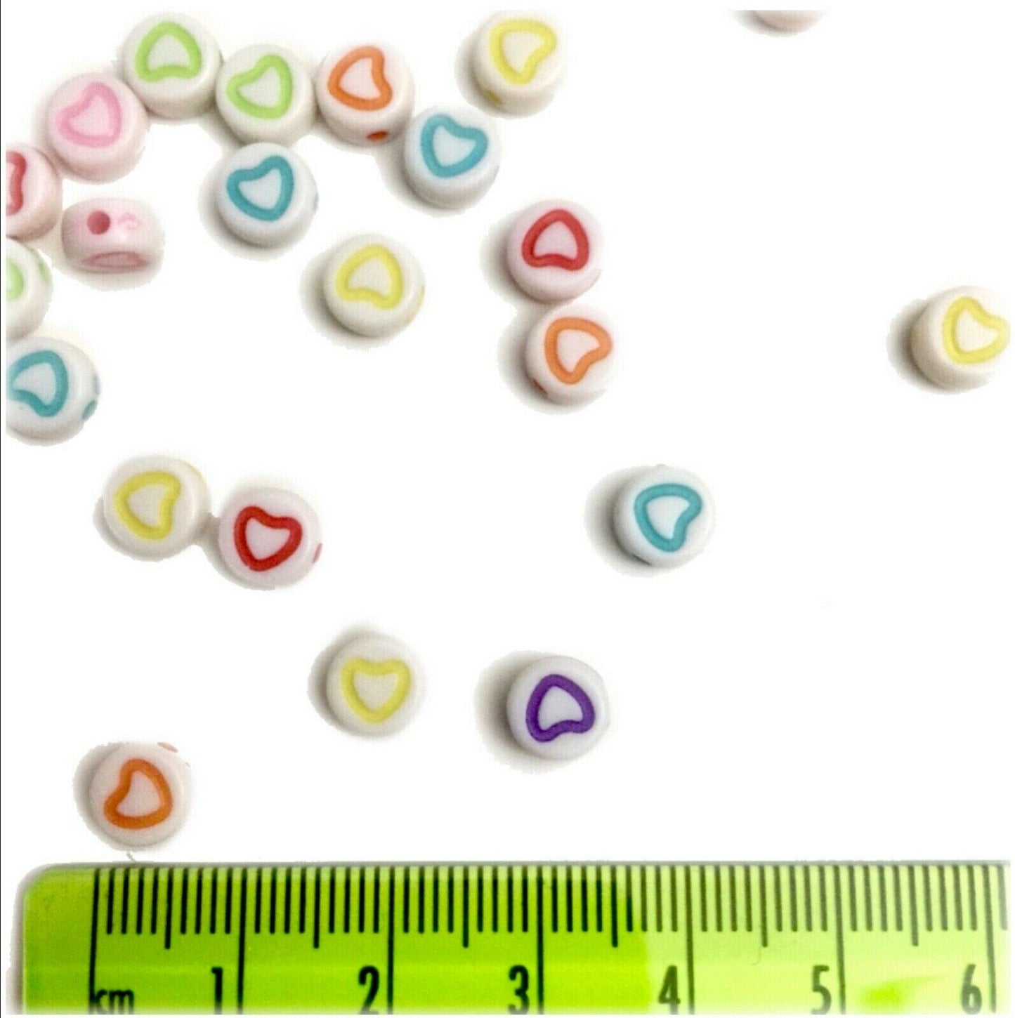 100 pcs Heart Design 7mmx3.5mm Flat Round Beads for Jewellery Craft Making
