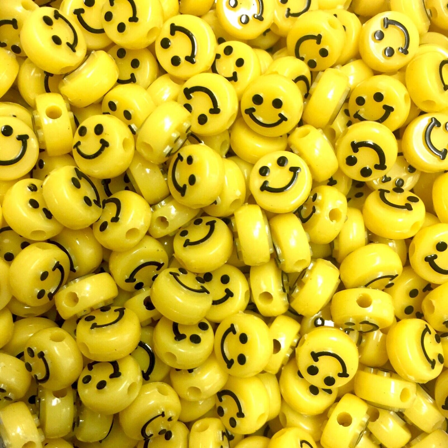 100x Smiling Beads Flat Round Disc 10mmx5mm for Jewellery Making -Pick Your Colour