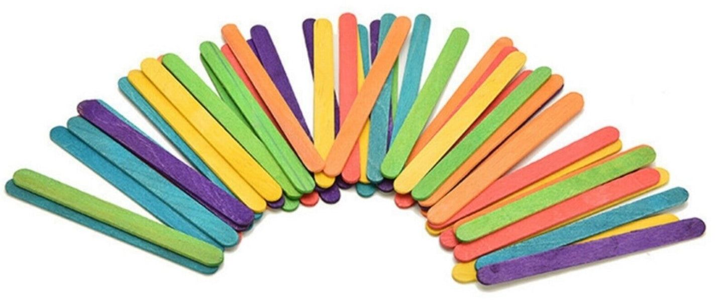 50x Wooden Popsicle Craft Stick - Pick Your Colour