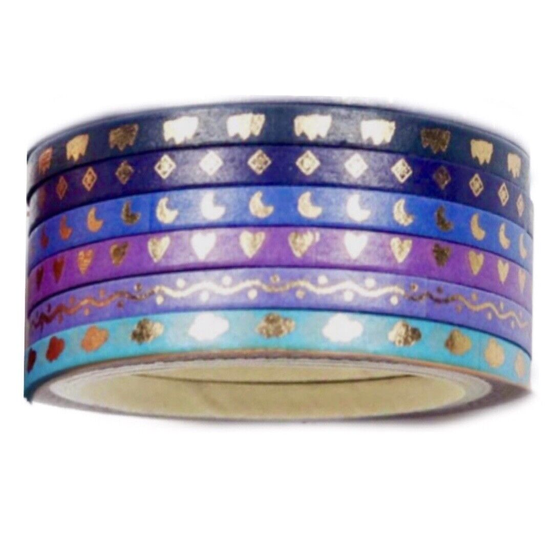 6x Roll Multi Colour 5 Meters per Roll 3mm Patterned Washi Tape