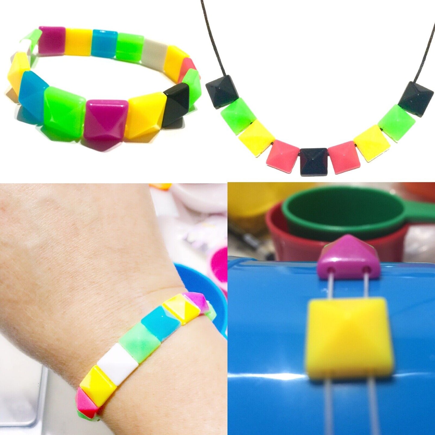 100x Pyramid 10x10mm 2 Hole Flat Back Acrylic Beads for Crafting -Pick Ur Colour