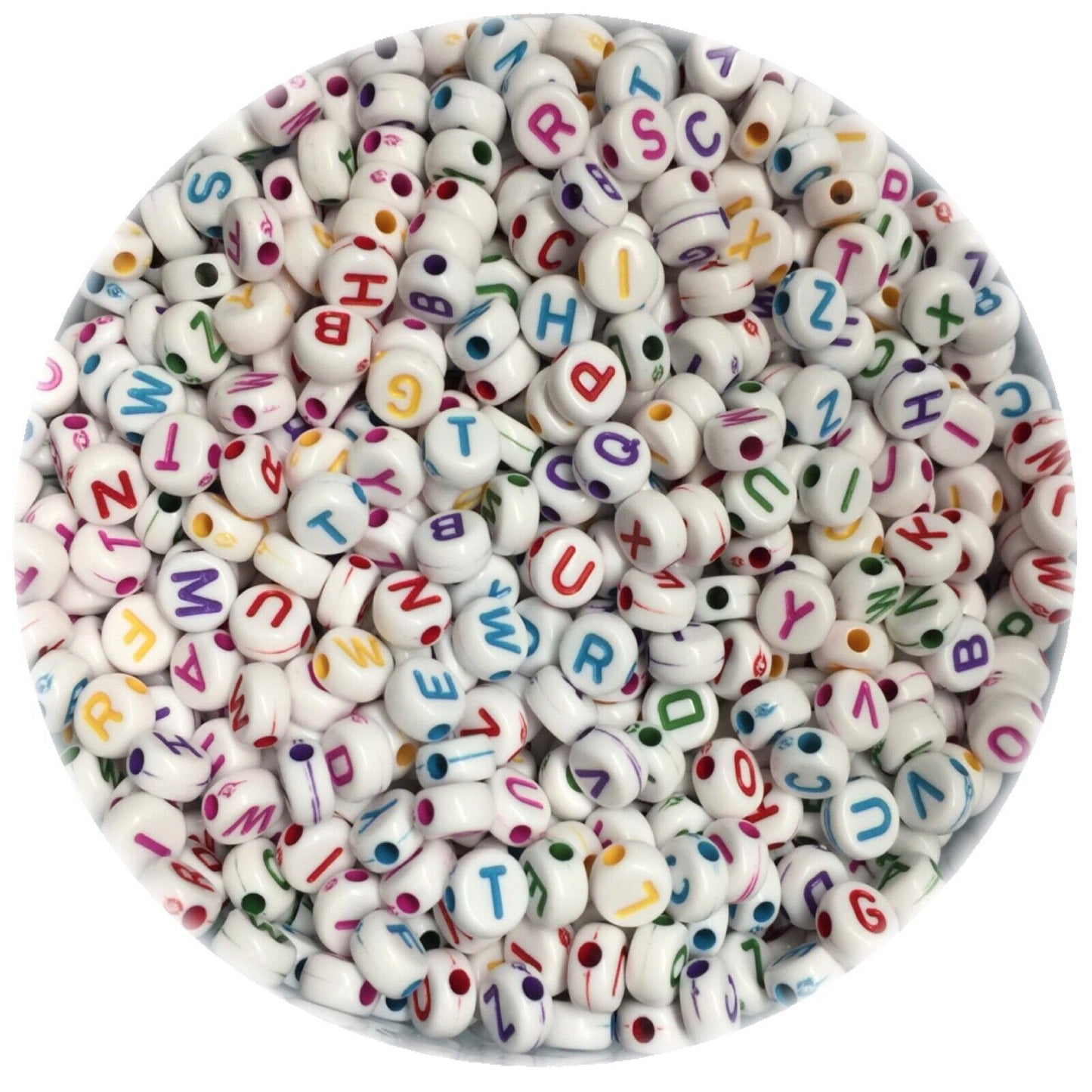 200x English Letter 6mm-7mm Flat Round Beads for Jewellery Making