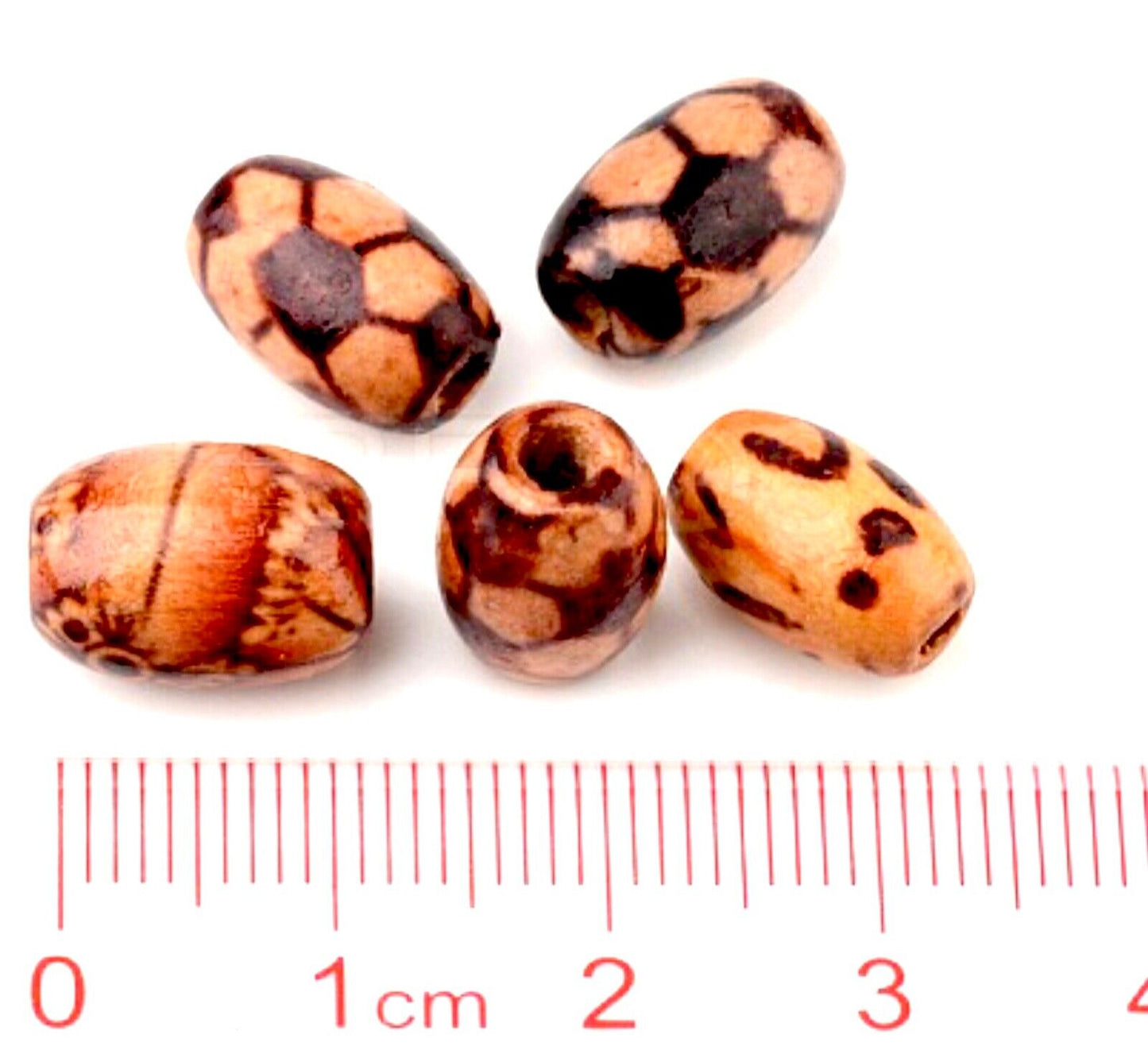 100 pcs Tubular Oval Printed Patterned Large Hole Wood Beads - Choose your Size