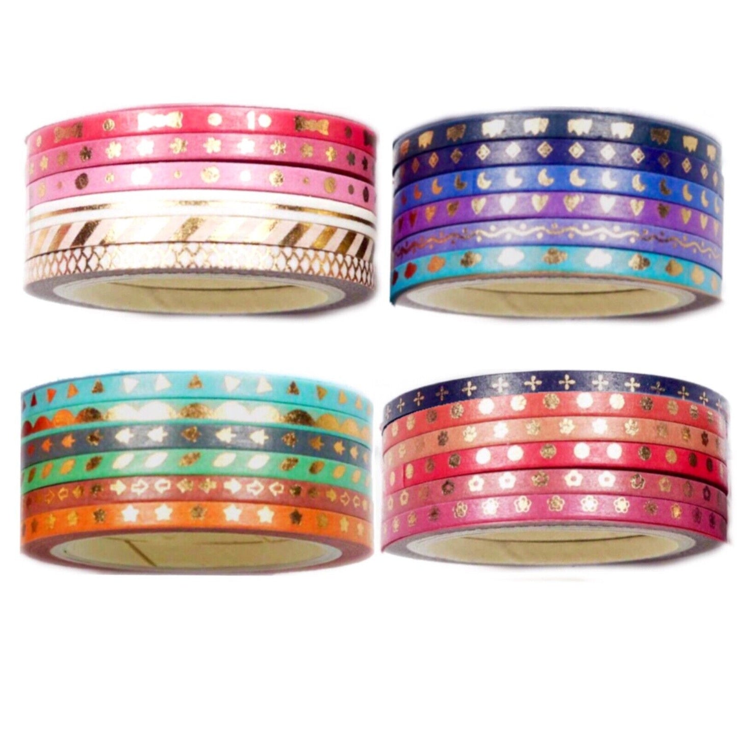 6x Roll Multi Colour 5 Meters per Roll 3mm Patterned Washi Tape