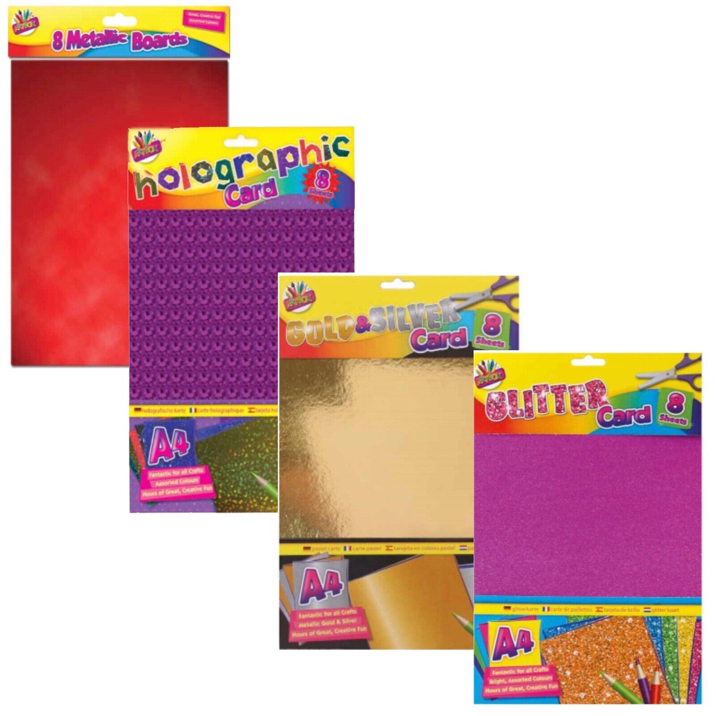 8x Sheets of A4 Board Card Craft - Gold/Silver, Metallic, Glitter, Holographic
