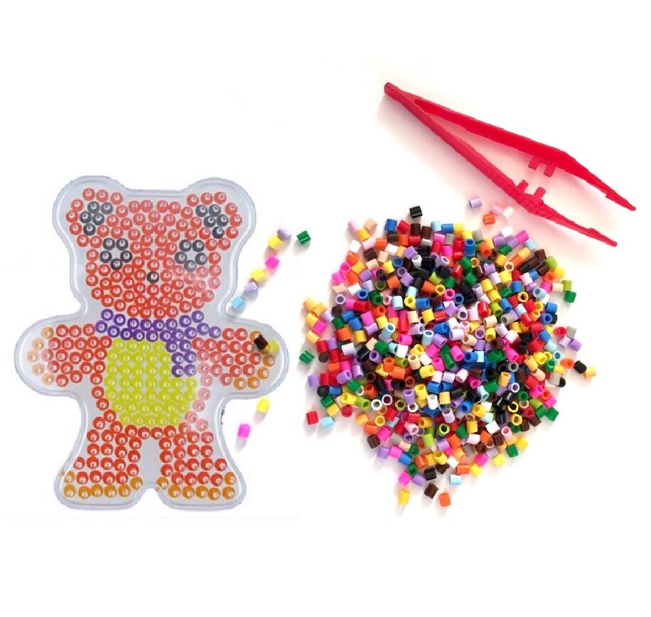 1x Set Mix Design Perler Peg Boards + 500x Multi Colour 5mm Iron On Fuse Beads B