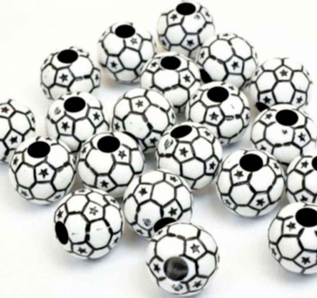 50x/100x Soccer Ball Acrylic Beads for Jewellery Making - 12mm or 8mm