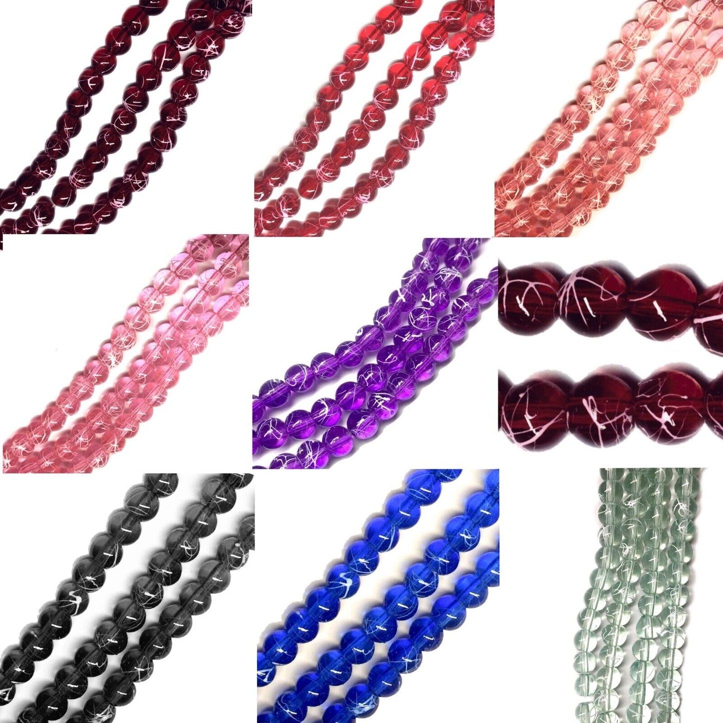 130 pcs 1x Strand Drawbench Painted 6mm Glass Beads for Jewellery Making Craft