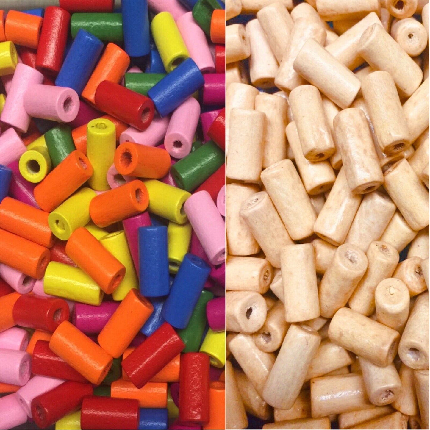 100x Wooden 12mmx5mm Tube Beads - Choose Your Colour