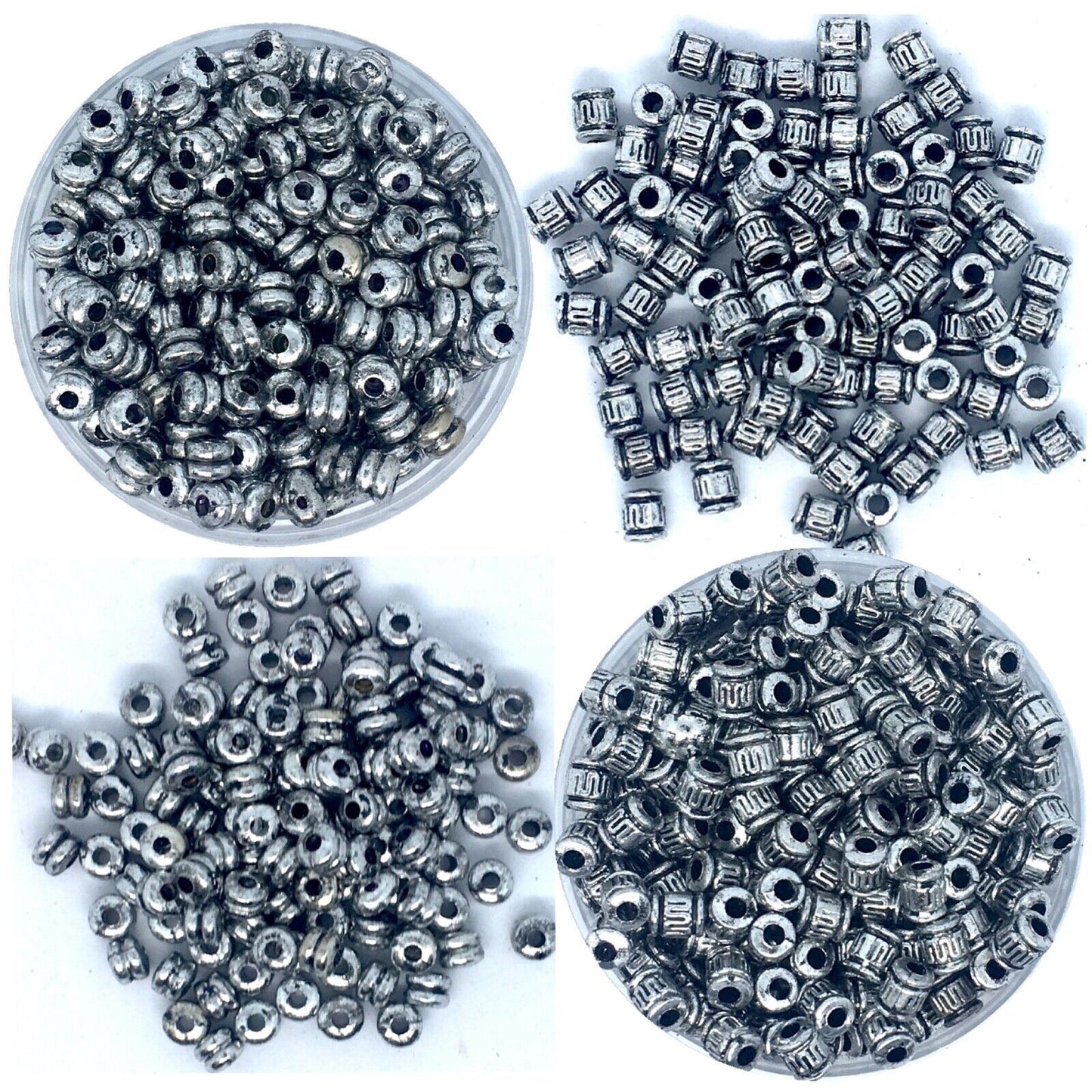 150x Antique Silver Large Hole Tibetan Style 6mm Acrylic Spacer Beads