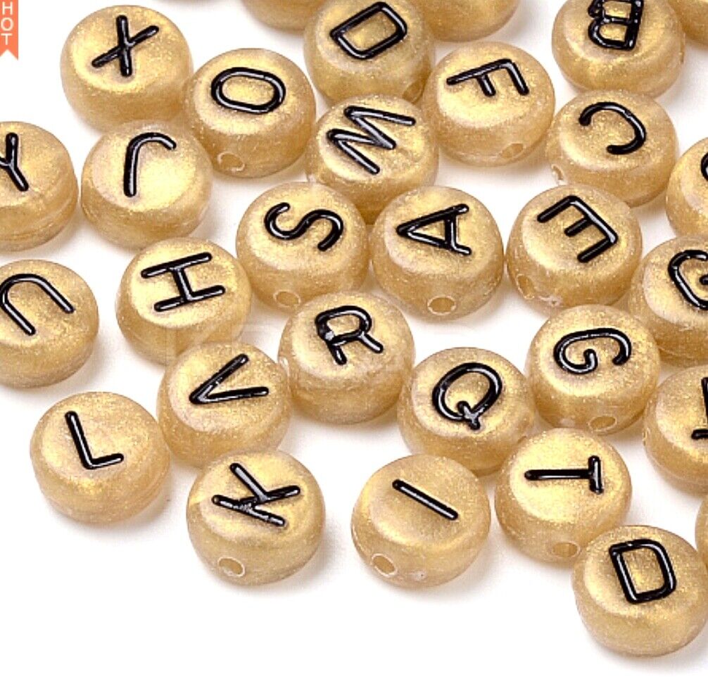 200x English Letter 6mm-7mm Flat Round Beads for Jewellery Making