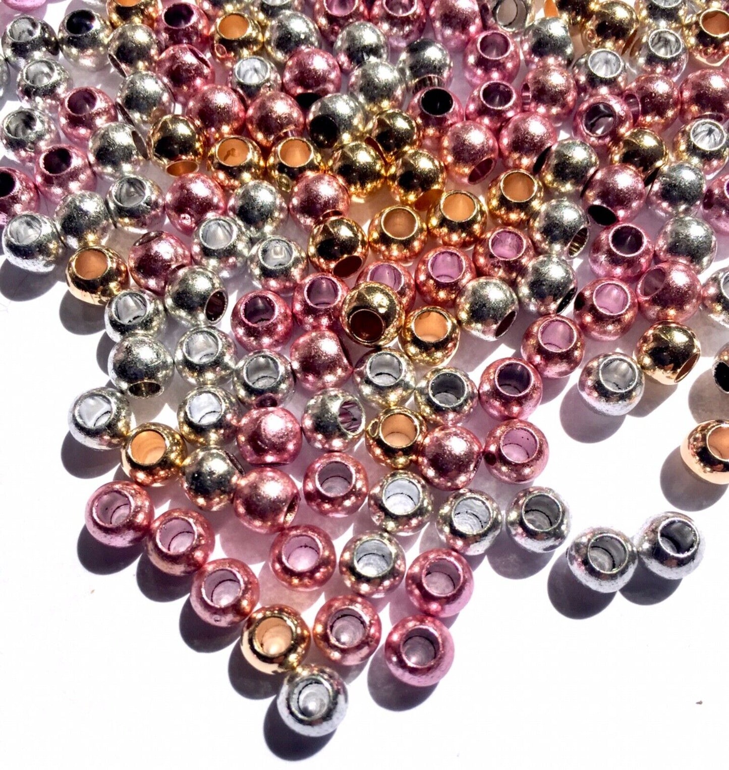 150x Large Hole 6mm Metallic Acrylic Spacer Beads for Jewellery Making