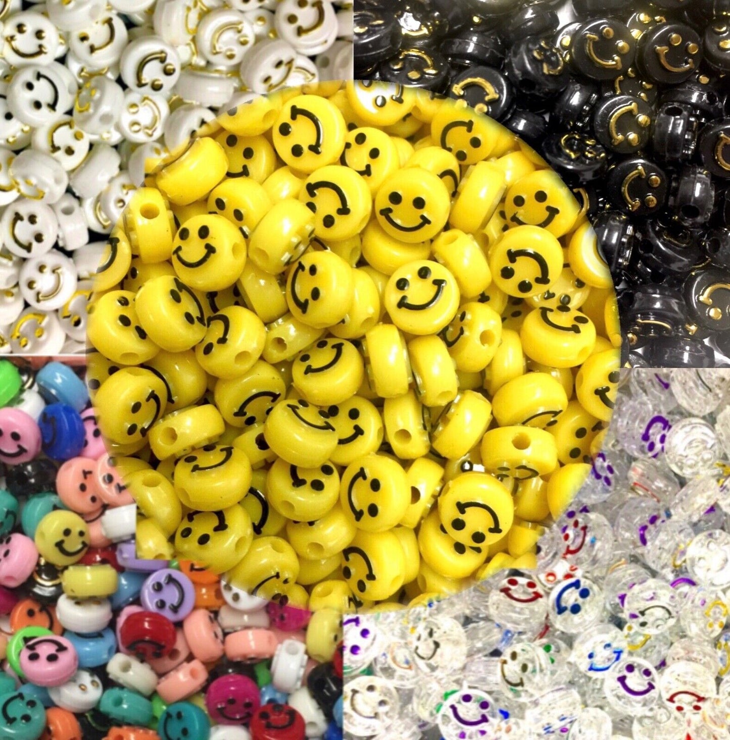 100x Smiling Beads Flat Round Disc 10mmx5mm for Jewellery Making -Pick Your Colour