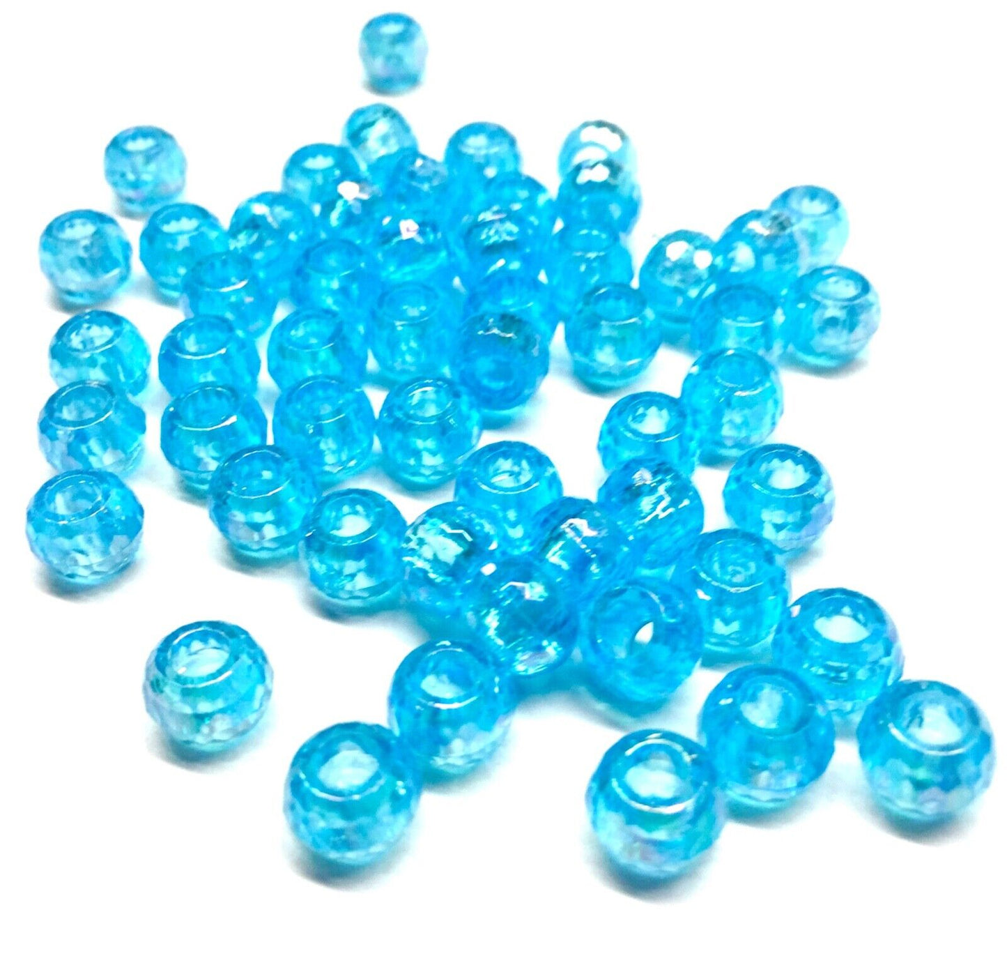 100x Large Hole Faceted Iridescent 9mmx6.5mm Acrylic Beads - Choose your Colour