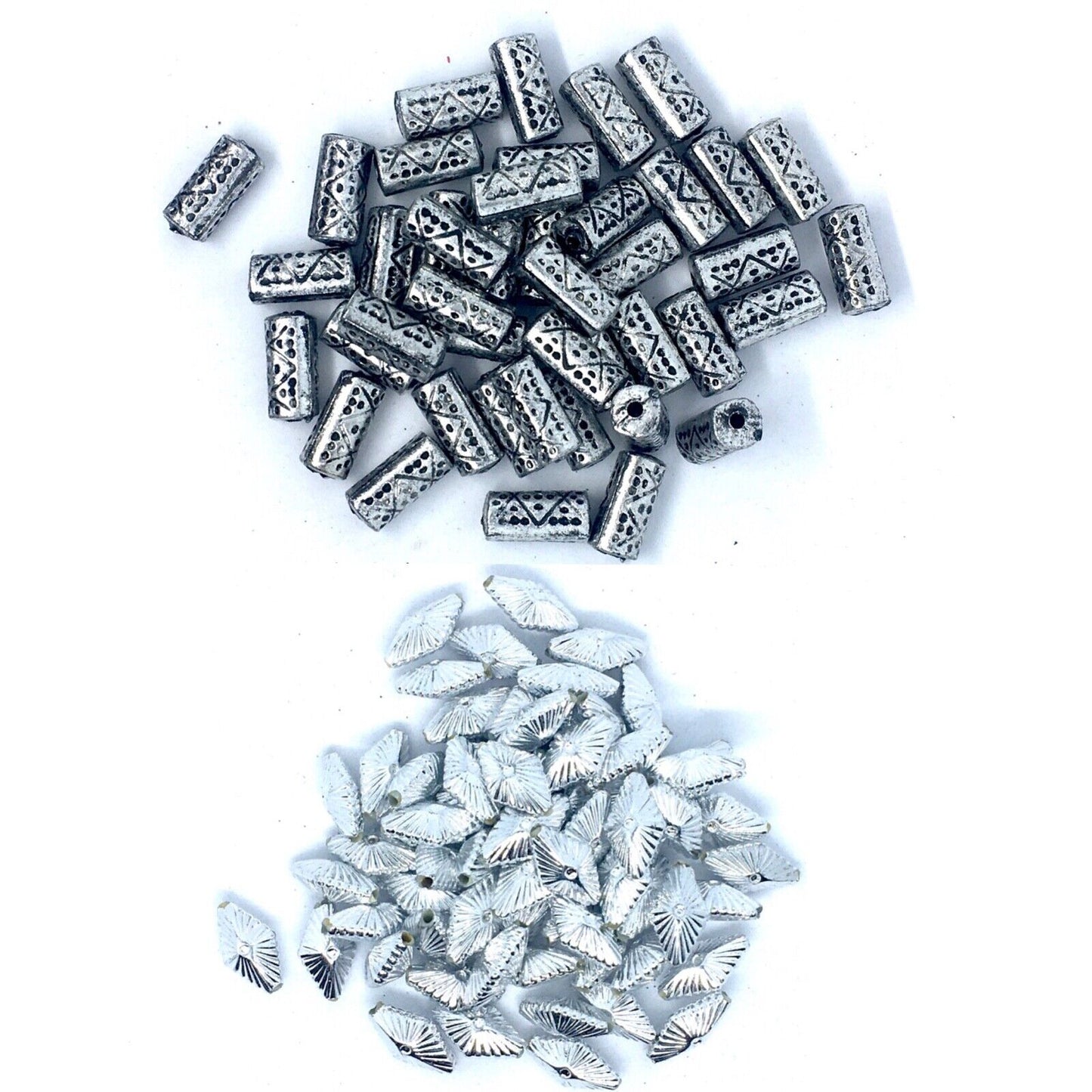 50x Silver 14mm Tubular or Diagonal Shape Spacer Beads for Jewellery Crafting