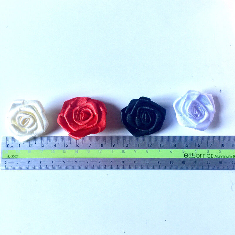 10x Handmade Large 25mm Satin Rose Flower Ribbon Applique -Pick Your Colour