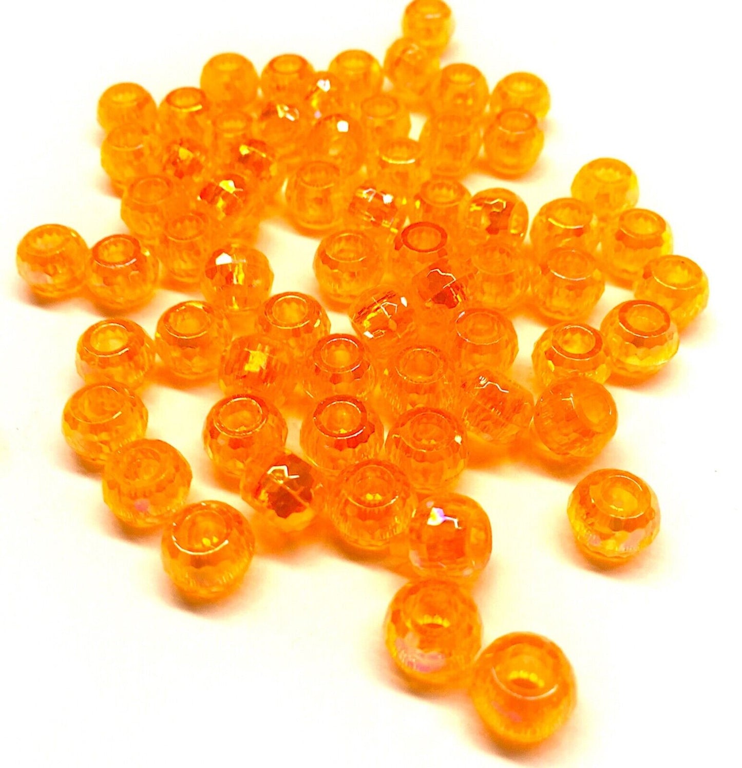 100x Large Hole Faceted Iridescent 9mmx6.5mm Acrylic Beads - Choose your Colour