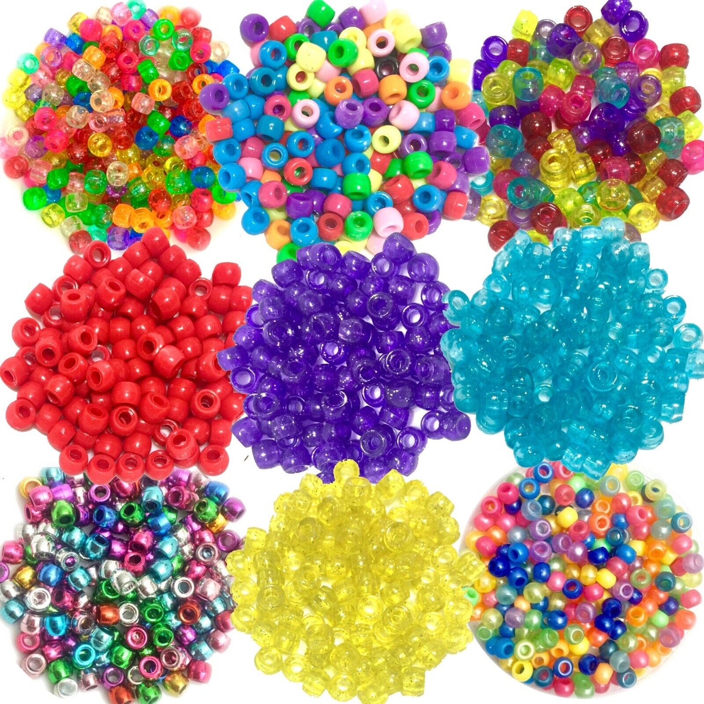 200x Mix Coloured Acrylic Pony Beads - Choose Between Glitter, Opaque, Metallic