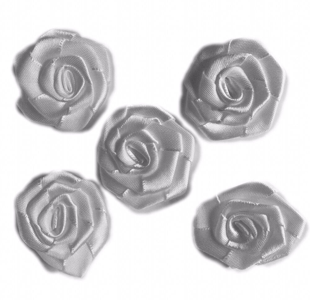 10x Handmade Large 25mm Satin Rose Flower Ribbon Applique -Pick Your Colour