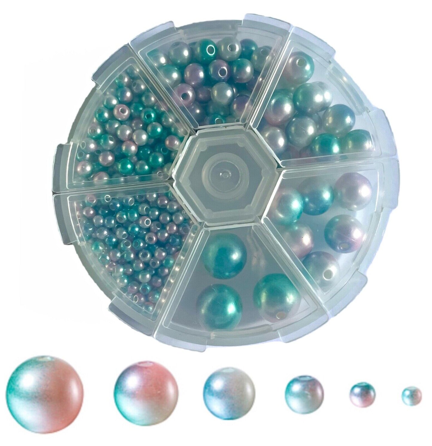 1x Set Multi Sizes Rainbow Mermaid Faux Pearl Beads w/ Organiser for Jewellery