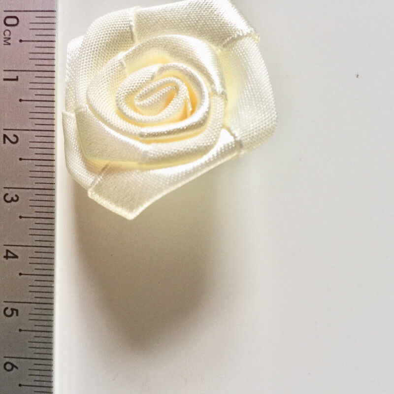 10x Handmade Large 25mm Satin Rose Flower Ribbon Applique -Pick Your Colour