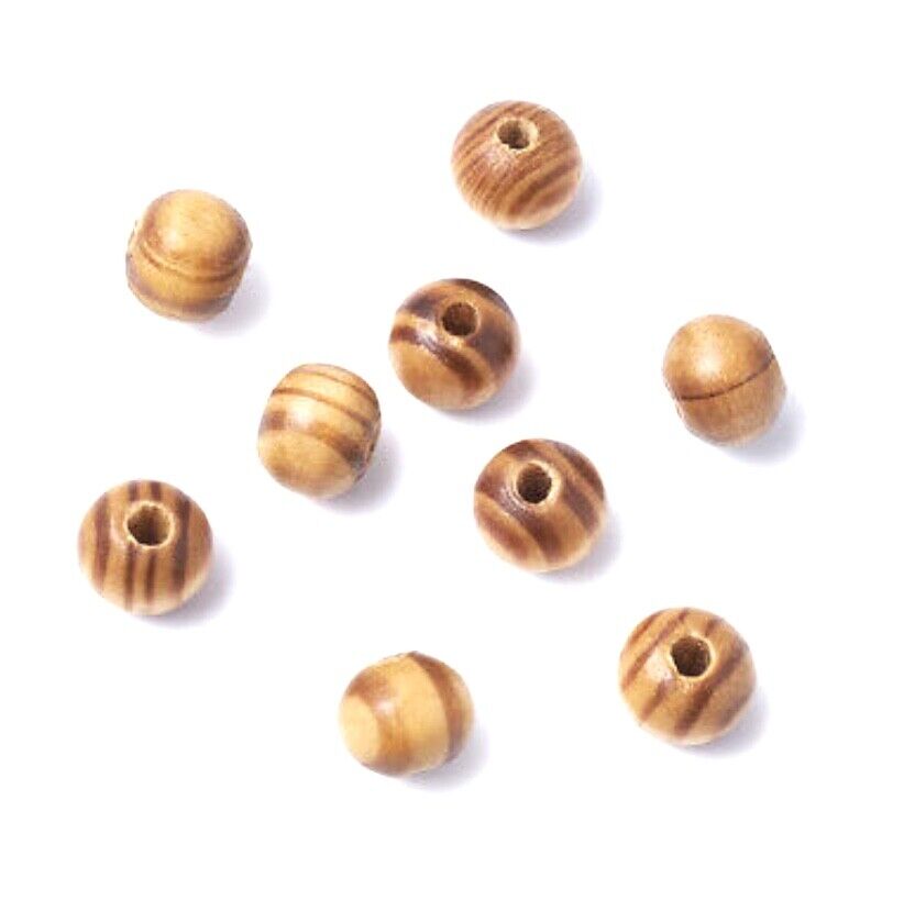 150x Natural Glossy 8mm or 6mm Burly Pine Wood Striped Beads