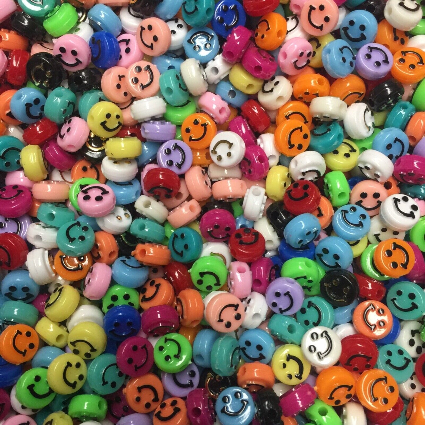 100x Smiling Beads Flat Round Disc 10mmx5mm for Jewellery Making -Pick Your Colour