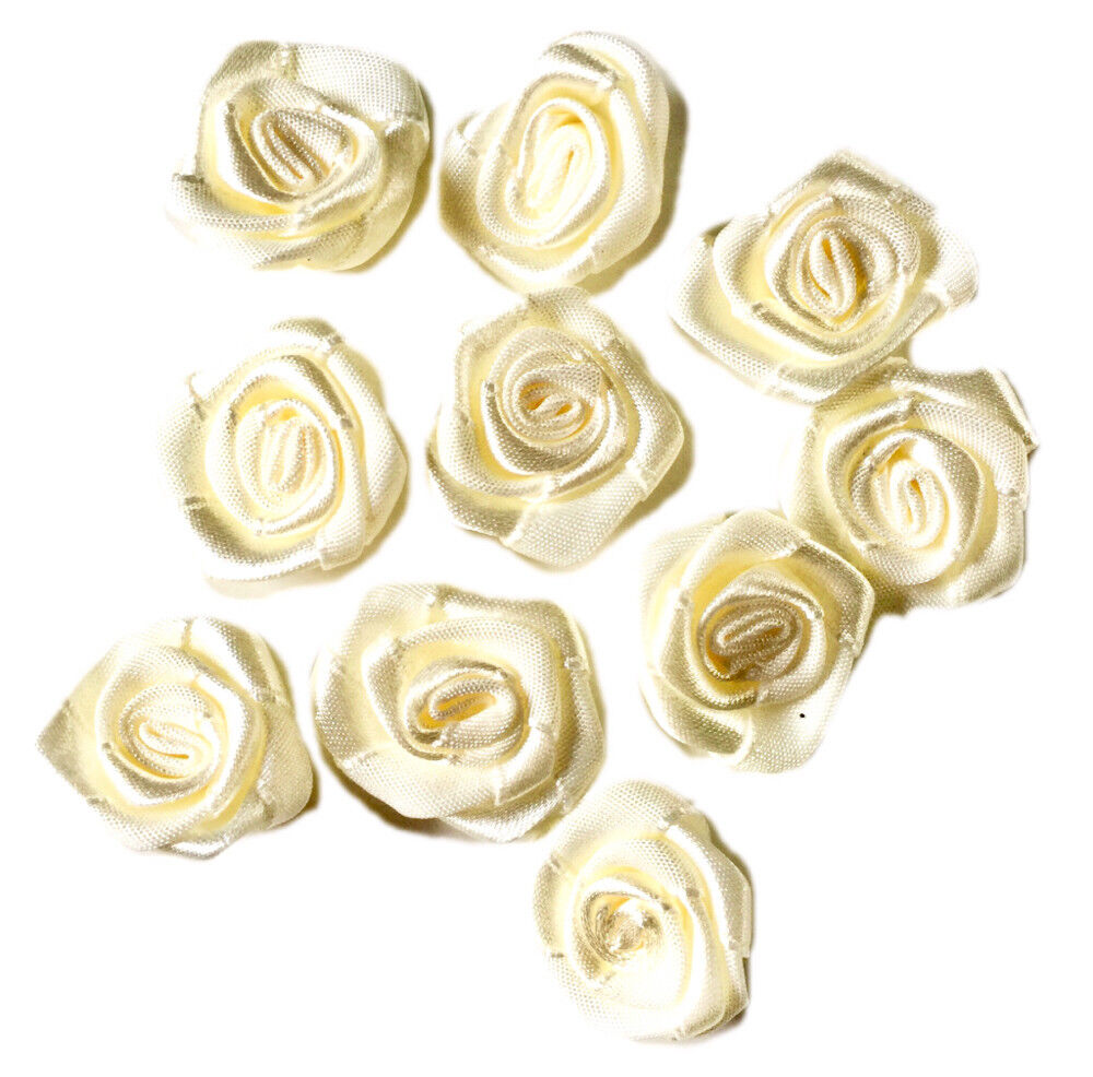 20x Handmade 20mm Satin Rose Flower Ribbon Decoration Applique -Pick Your Colour