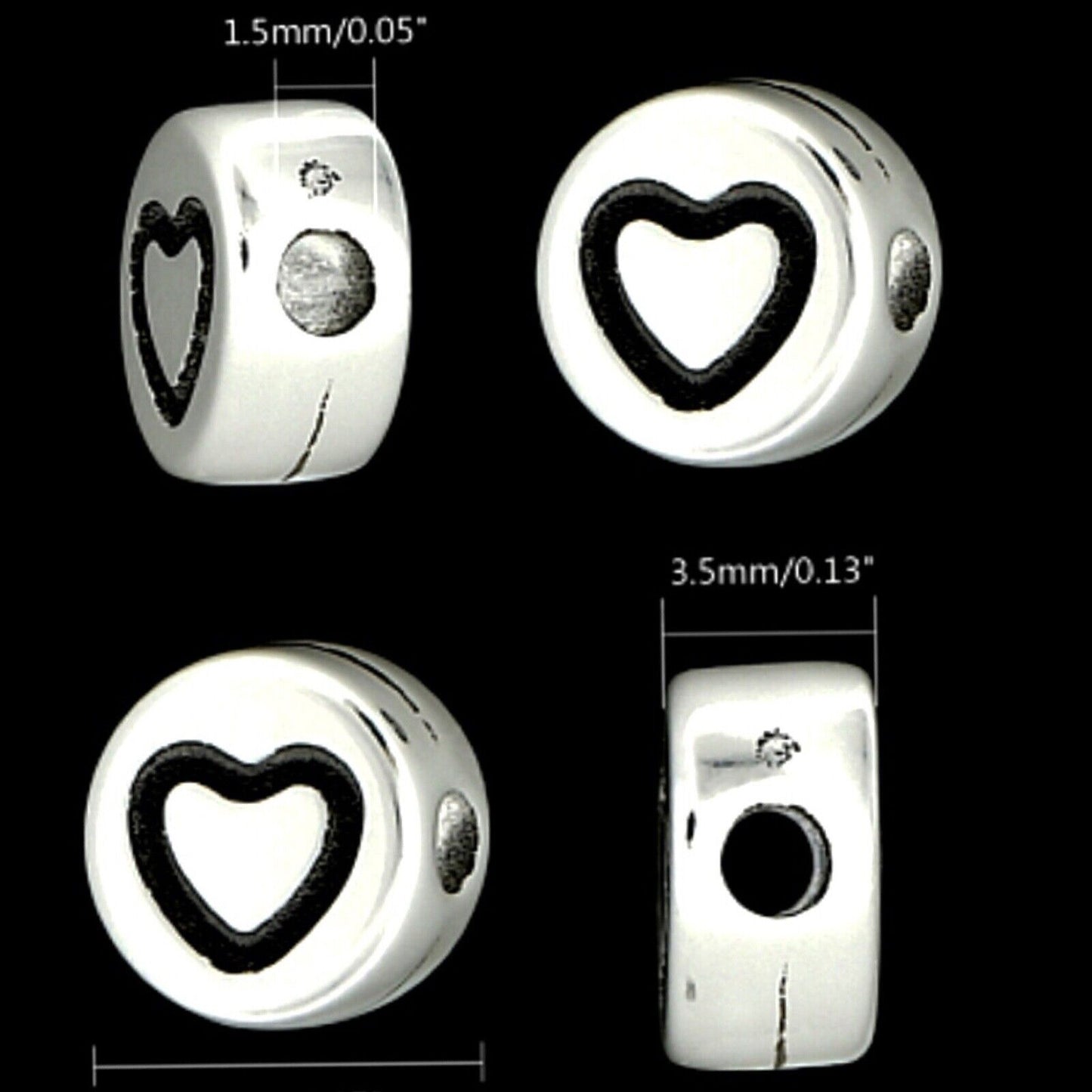 100 pcs Heart Design 7mmx3.5mm Flat Round Beads for Jewellery Craft Making