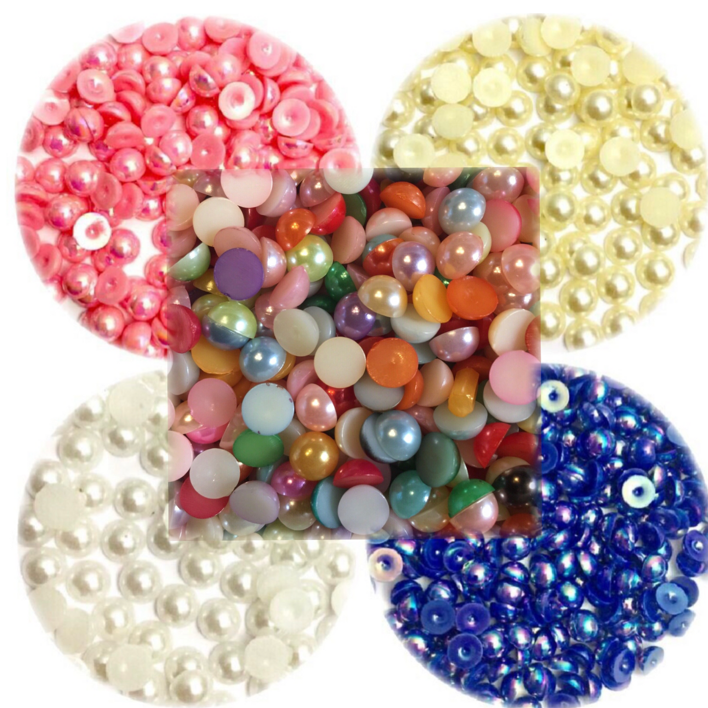 100x Half Pearl 10mm Flat-back Resin Beads - Choose Your Colour