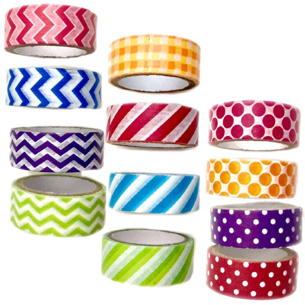 4x Roll Multi Colour 3mx4 15mm Patterned Washi Tape