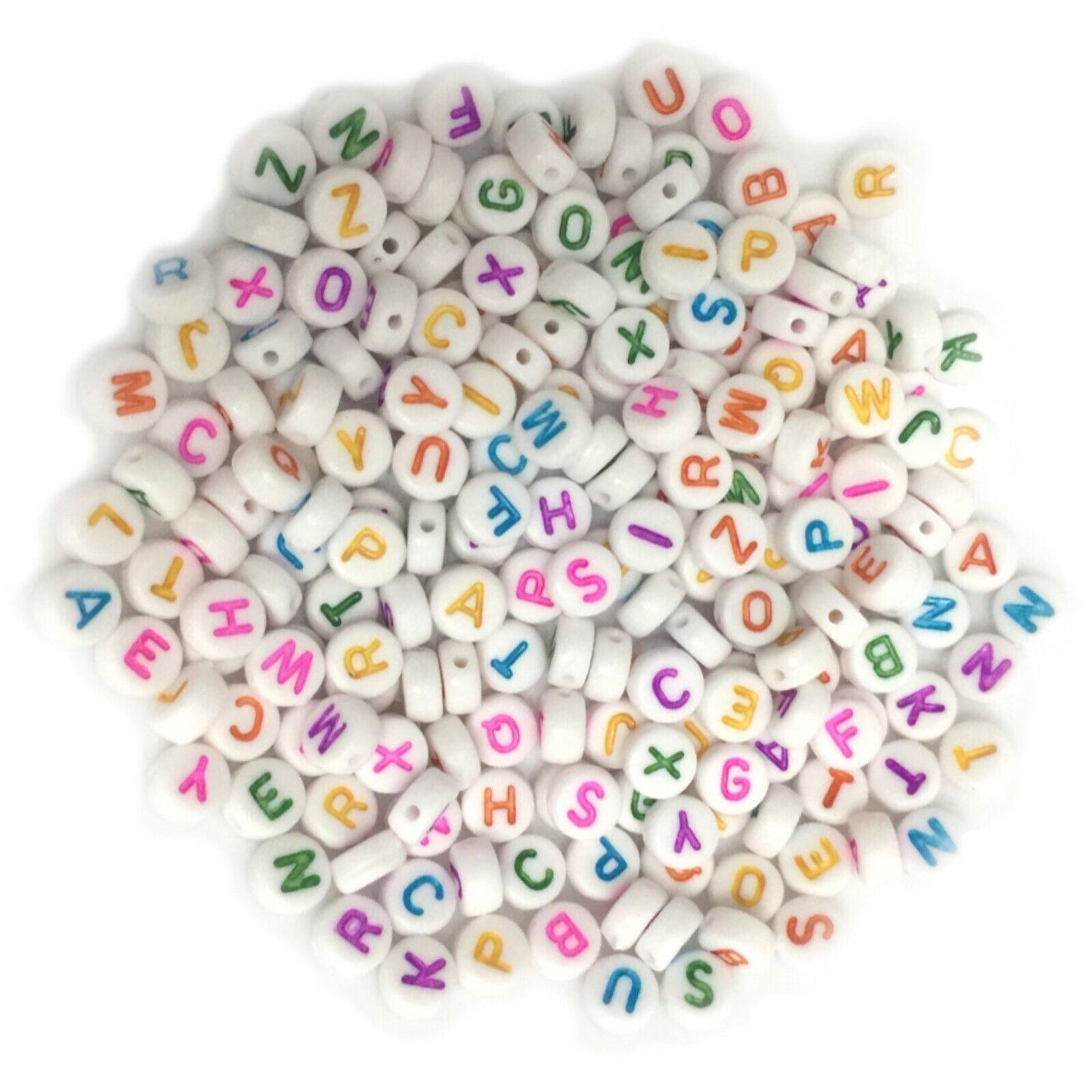 200x English Letter 6mm-7mm Flat Round Beads for Jewellery Making