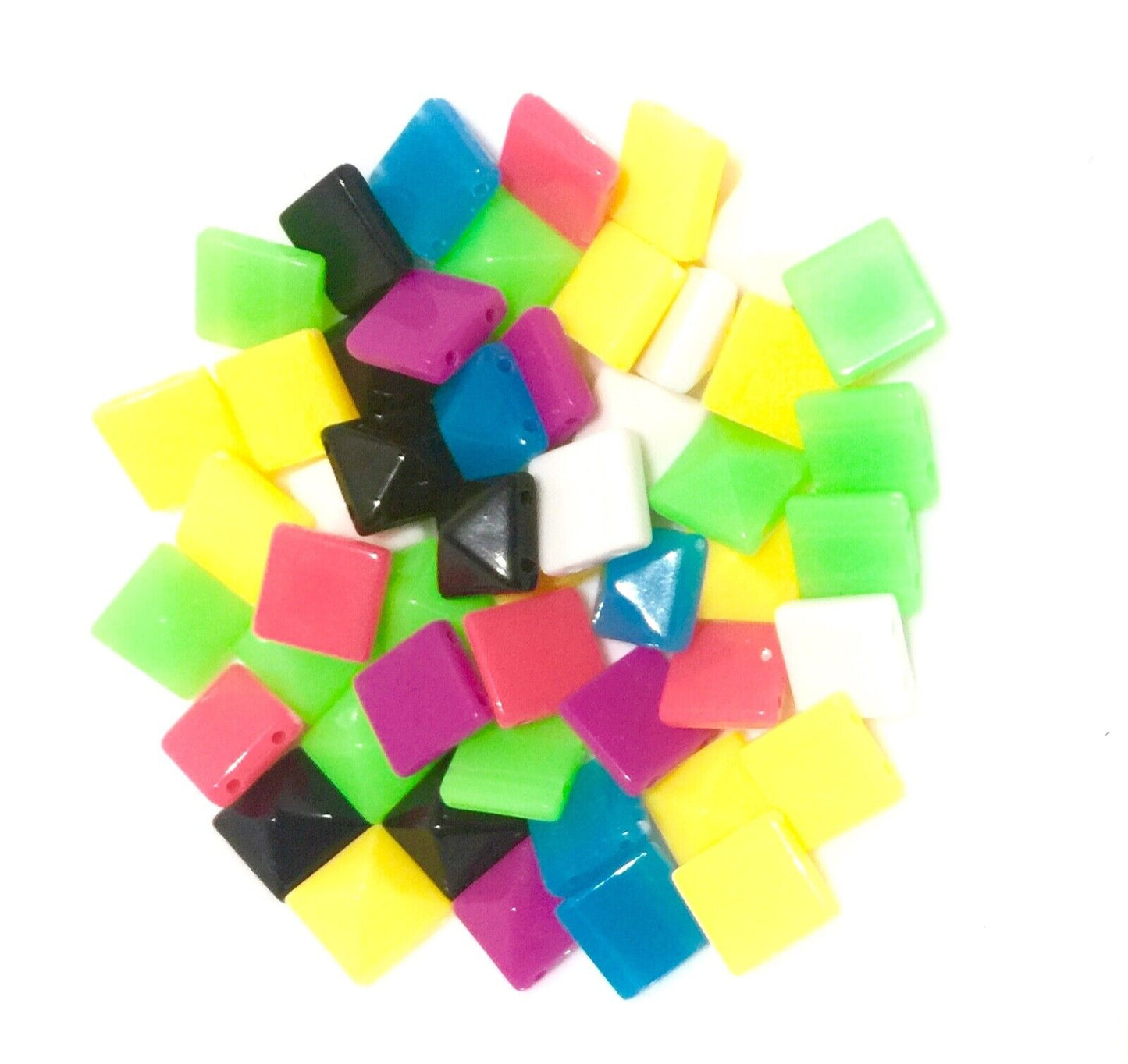 100x Pyramid 10x10mm 2 Hole Flat Back Acrylic Beads for Crafting -Pick Ur Colour