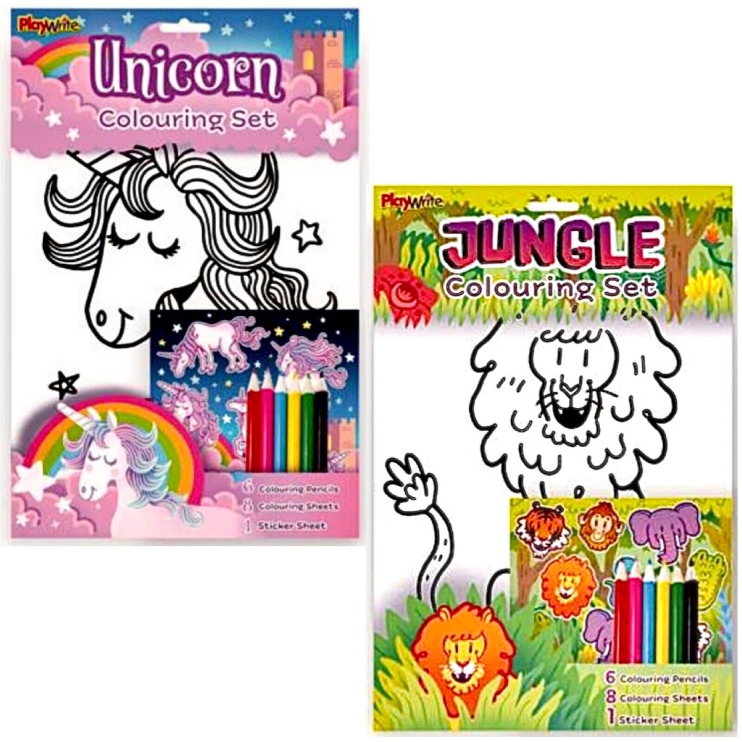 15pcs 1x Set Animals or Unicorn Colouring & Sticker Kit with Coloured Pencil
