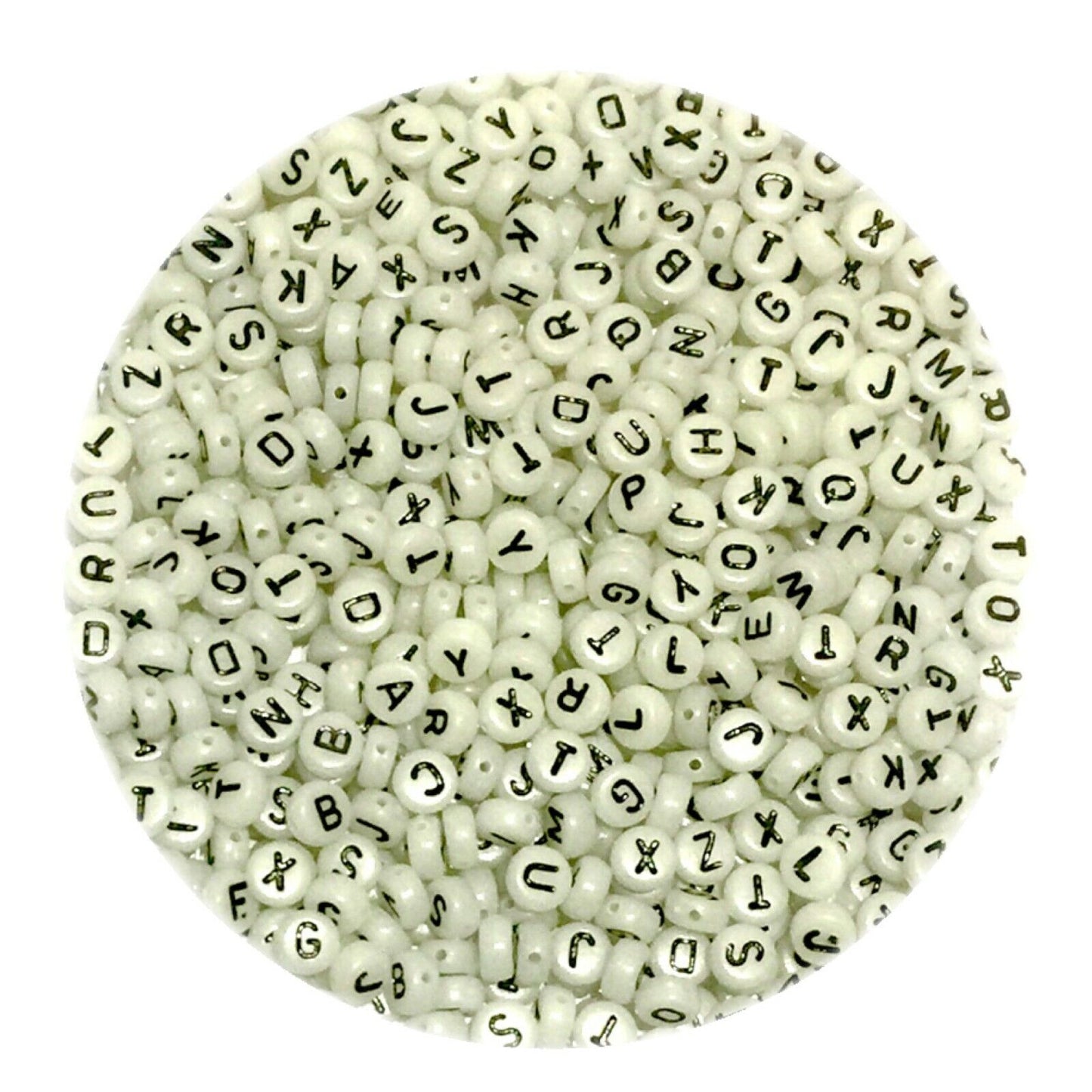200x English Letter 6mm-7mm Flat Round Beads for Jewellery Making