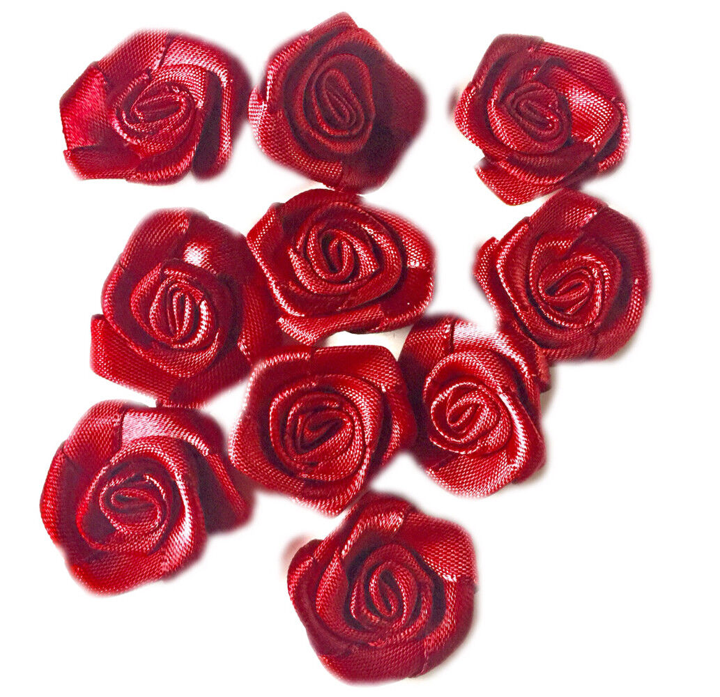 20x Handmade 20mm Satin Rose Flower Ribbon Decoration Applique -Pick Your Colour