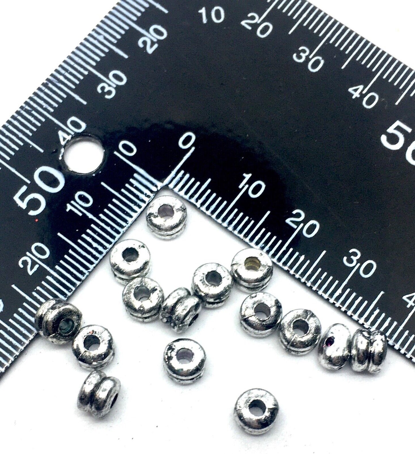150x Antique Silver Large Hole Tibetan Style 6mm Acrylic Spacer Beads