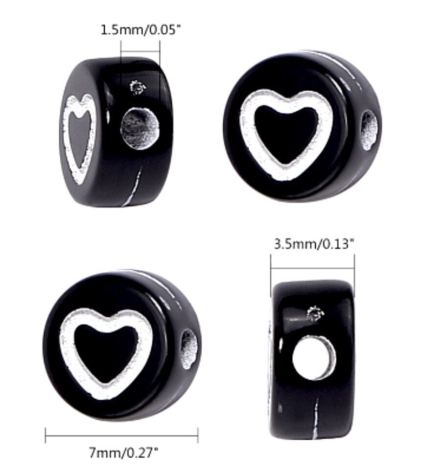 100 pcs Heart Design 7mmx3.5mm Flat Round Beads for Jewellery Craft Making
