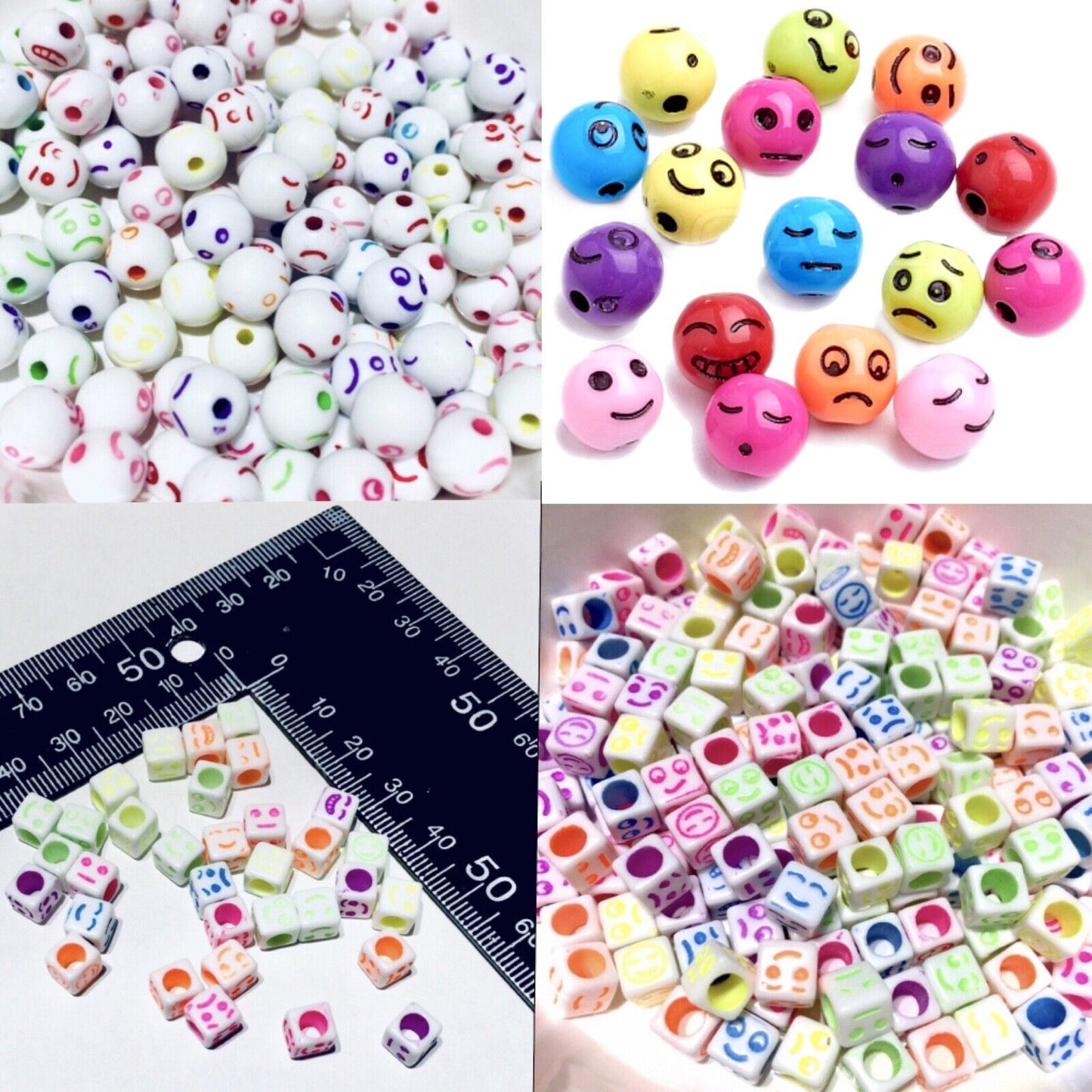 100x Expressive Round Ball or Cube Shaped Beads for Jewellery Making